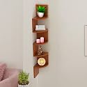 SAVYA HOME 5 Tier Zig Zag Corner Wall Shelf for Living Room | Wall Mounted Shelf Engineered Wood | Durable & Sturdy Wall Shelf | Teak Natural | 1 Piece