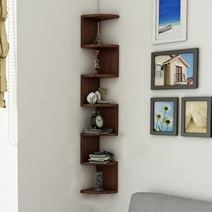 saw saqib ali wooden handicrafts zig zag corner rack shelf for living and bedroom decoration mdf-medium density fiber home decor many color and size are available large brown