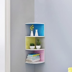 saw saqib ali wooden handicrafts zig zag corner rack shelf for living and bedroom decoration mdf-medium density fiber home decor many color and size are available medium blackwhite