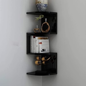 saw saqib ali wooden handicrafts zig zag corner rack shelf for living and bedroom decoration mdf-medium density fiber home decor many color and size are available medium black