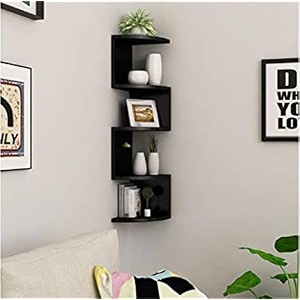 saw saqib ali wooden handicrafts zig zag corner rack shelf for living and bedroom decoration mdf-medium density fiber home decor many color and size are available standard black