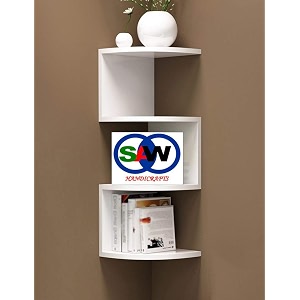 saw saqib ali wooden handicrafts zig zag corner rack shelf for living and bedroom decoration mdf-medium density fiber home decor many color and size are available medium white