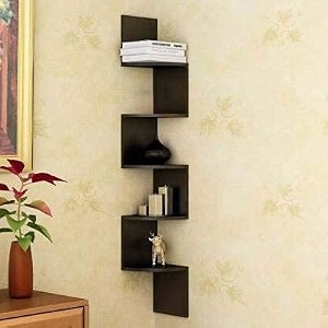 saw saqib ali wooden handicrafts zig zag corner rack shelf for living and bedroom decoration mdf-medium density fiber home decor many color and size are available modern brown
