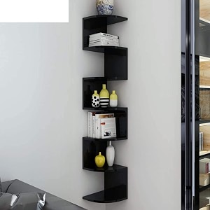 saw saqib ali wooden handicrafts zig zag corner rack shelf for living and bedroom decoration mdf-medium density fiber home decor many color and size are available large black