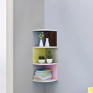 saw saqib ali wooden handicrafts zig zag corner rack shelf for living and bedroom decoration mdf-medium density fiber home decor many color and size are available medium multicolor