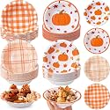Sawysine 100 Pcs 16 oz Fall Pumpkin Paper Disposable Bowl Checkered Orange