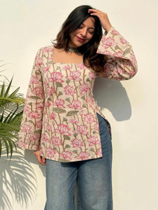 SAYARENTERPRISE Casual Floral Print Printed Women Beige