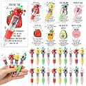 Sayglossy 24 Sets Fruit Party Favor Pens Gifts Bulk, 4 with Positive Cards
