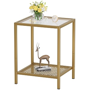 saygoer glass side table small gold end table for narrow space 2-tier square nightstand with storage13334 x 11834 x 19734modern bed side table with metal frame for bedroom living room easy assembly