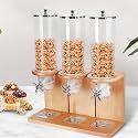 SAZDFY Dry Food Cereal Dispenser, Airtight Kitchen Storage Container with Wood Base and Rotary Knobs Can Hold Nuts, Legumes, Candy, Snacks, for Home Commercial Bar(52x22x64cm(20x9x25inch), Wood)