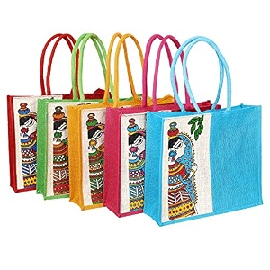 sb bags eco-friendly jute bag with zip closure  tote lunch bag  grocery bag multipurpose bagpack of 5