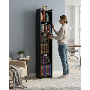sbf furniture 6 tier engineered wood book rack for home amp office space saving vertical bookshelf organizer modern free standing bookcase for living room bedroom amp study do it yourself black