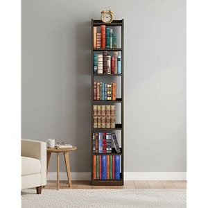 sbf furniture 6 tier wooden book rack for home amp office  space saving vertical bookshelf organizer  modern free standing bookcase do-it-yourself ghodo - brown
