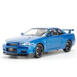 scale exclusive alloy metal pull back die-cast car model with sound light mini auto toy for kids metal model toy car with sound and light 124 niss-an gtr r34 -blue