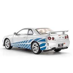 scale exclusive alloy metal pull back die-cast car model with sound light mini auto toy for kids metal model toy car with sound and light 124 niss-an gtr r34 -silver