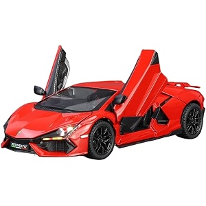 scale exclusive alloy metal pull back die-cast car model with sound light mini auto toy for kids metal model toy car with sound and light 124 lamborghini revuelto lb774-red