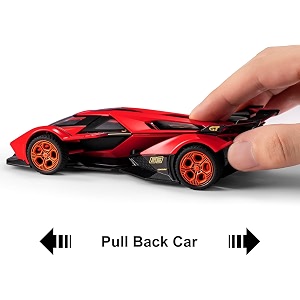 scale exclusive alloy metal pull back die-cast car model with sound light mini auto toy for kids metal model toy car with sound and light 132 scale lamborghini ranbo v12gt-red