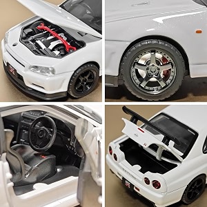 scale exclusive alloy metal pull back die-cast car model with sound light mini auto toy for kids metal model toy car with sound and light 124 niss-an gtr r34 -white