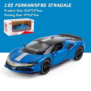 scale exclusive alloy metal pull back die-cast car model with sound light mini auto toy for kids metal model toy car with sound and light 132 scale fe rari sf90 -blue