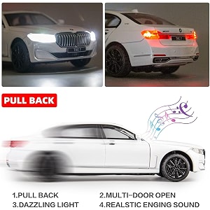 scale exclusive alloy metal pull back die-cast car model with sound light mini auto toy for kids metal model toy car with sound and light 124 scale b-m-w 7-series 760i-white