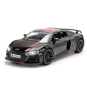 scale exclusive alloy metal pull back die-cast car model with sound light mini auto toy for kids metal model toy car with sound and light 124 scale -dc aodi r8 v10-black