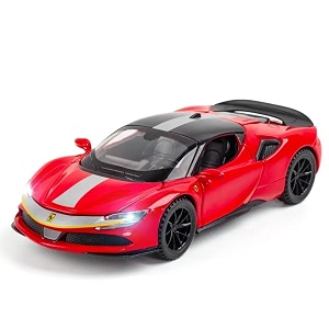 scale exclusive alloy metal pull back die-cast car model with sound light mini auto toy for kids metal model toy car with sound and light 132 scale fe rari sf90 -red