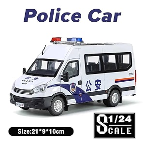 scale exclusive alloy metal pull back die-cast car model with sound light mini auto toy for kids metal model toy car with sound and light 124 scale iveco police van-white