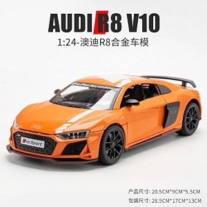 scale exclusive alloy metal pull back die-cast car model with sound light mini auto toy for kids metal model toy car with sound and light 124 scale -dc aodi r8 v10-orange