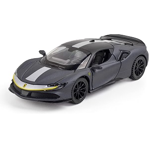 scale exclusive alloy metal pull back die-cast car model with sound light mini auto toy for kids metal model toy car with sound and light 132 scale fe rari sf90 -grey
