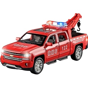 scale exclusive alloy metal pull back die-cast car model with sound light mini auto toy for kids metal model toy car with sound and light 128 scale chev-rolet pickup truck trailer-red
