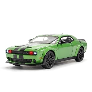 scale exclusive alloy metal pull back die-cast car model with sound light mini auto toy for kids metal model toy car with sound and light 122 scale dodge challenger charger srt-green