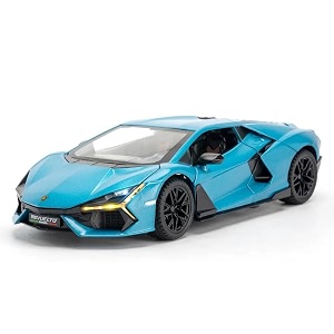 scale exclusive alloy metal pull back die-cast car model with sound light mini auto toy for kids metal model toy car with sound and light 124 lamborghini revuelto lb774-blue