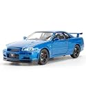 Scale Exclusive Alloy Metal Pull Back Die-cast Car Model with Sound Light Mini Auto Toy for Kids Metal Model Toy Car with Sound and Light (1:24 NISS-an GTR R34 -Blue)