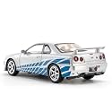 Scale Exclusive Alloy Metal Pull Back Die-cast Car Model with Sound Light Mini Auto Toy for Kids Metal Model Toy Car with Sound and Light (1:24 NISS-an GTR R34 -Silver)