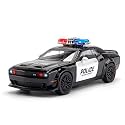 Scale Exclusive Alloy Metal Pull Back Die-cast Car Model with Sound Light Mini Auto Toy for Kids Metal Model Toy Car with Sound and Light (1.32 Scale Dodge Challenger Police-Black)