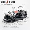 Scale Exclusive Alloy Metal Pull Back Die-cast Car Model with Sound Light Mini Auto Toy for Kids Metal Model Toy Car with Sound and Light (1.24 Scale -DC AODI R8 V10-RED)