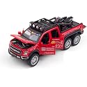Scale Exclusive Alloy Metal Pull Back Die-cast Car Model with Sound Light Mini Auto Toy for Kids Metal Model Toy Car with Sound and Light (1.28 Scale F150 Edition 6x6 Pickup-RED)