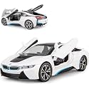 Scale Exclusive Alloy Metal Pull Back Die-cast Car Model with Sound Light Mini Auto Toy for Kids Metal Model Toy Car with Sound and Light (1.32 Scale B-M-W I8 - White)