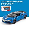 Scale Exclusive Alloy Metal Pull Back Die-cast Car Model with Sound Light Mini Auto Toy for Kids Metal Model Toy Car with Sound and Light (1.32 Scale FE RARI SF90 -Blue)