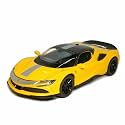 Scale Exclusive Alloy Metal Pull Back Die-cast Car Model with Sound Light Mini Auto Toy for Kids Metal Model Toy Car with Sound and Light (1.32 Scale FE RARI SF90 -Yellow)