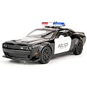 Scale Exclusive Alloy Metal Pull Back Die-cast Car Model with Sound Light Mini Auto Toy for Kids Metal Model Toy Car with Sound and Light (1.24 Scale Dodge Challenger Police-Black)