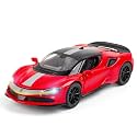 Scale Exclusive Alloy Metal Pull Back Die-cast Car Model with Sound Light Mini Auto Toy for Kids Metal Model Toy Car with Sound and Light (1.32 Scale FE RARI SF90 -RED)