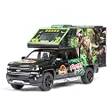 Scale Exclusive Alloy Metal Pull Back Die-cast Car Model with Sound Light Mini Auto Toy for Kids Metal Model Toy Car with Sound and Light (1.32 Scale Dino-Saur World Truck-Black)