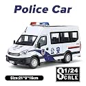 Scale Exclusive Alloy Metal Pull Back Die-cast Car Model with Sound Light Mini Auto Toy for Kids Metal Model Toy Car with Sound and Light (1.24 Scale IVECO Police Van-White)