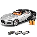Scale Exclusive Alloy Metal Pull Back Die-cast Car Model with Sound Light Mini Auto Toy for Kids Metal Model Toy Car with Sound and Light (1.24 Scale -BUGGATI Atlantic-Silver)