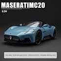 Scale Exclusive Alloy Metal Pull Back Die-cast Car Model with Sound Light Mini Auto Toy for Kids Metal Model Toy Car with Sound and Light (1.22 Scale Maserati MC20- Sky Blue)