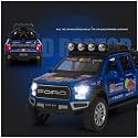Scale Exclusive Alloy Metal Pull Back Die-cast Car Model with Sound Light Mini Auto Toy for Kids Metal Model Toy Car with Sound and Light (1.28 Scale F150 Edition 6x6 Pickup-Blue)