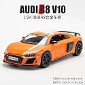 Scale Exclusive Alloy Metal Pull Back Die-cast Car Model with Sound Light Mini Auto Toy for Kids Metal Model Toy Car with Sound and Light (1.24 Scale -DC AODI R8 V10-ORANGE)