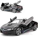 Scale Exclusive Alloy Metal Pull Back Die-cast Car Model with Sound Light Mini Auto Toy for Kids Metal Model Toy Car with Sound and Light (1.22 Scale -B-M-W I8-Black)