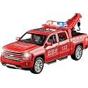 Scale Exclusive Alloy Metal Pull Back Die-cast Car Model with Sound Light Mini Auto Toy for Kids Metal Model Toy Car with Sound and Light (1.28 Scale CHEV-ROLET Pickup Truck Trailer-RED)